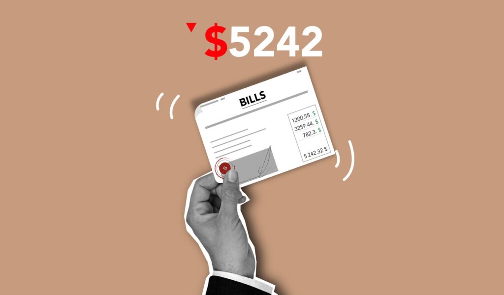 person with bills for goods or services